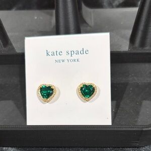 kate spade gold-tone earrings with green heart crystals